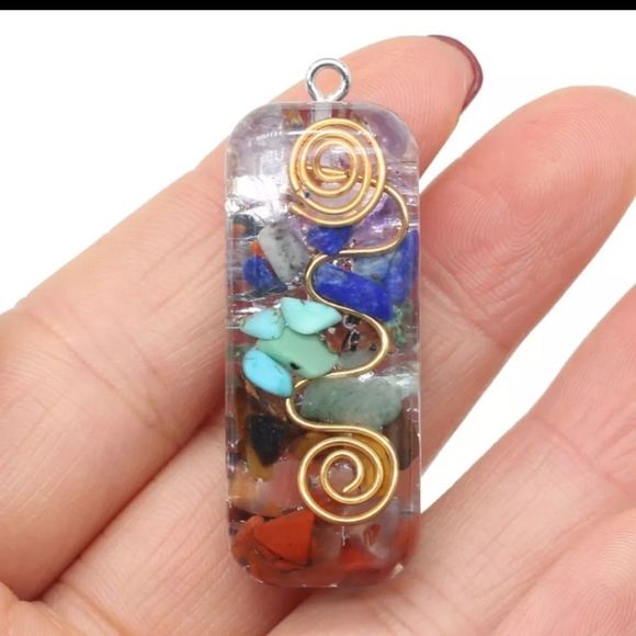 Sterling Silver 925 7 chakras stones inside resin copper infinity design boho - Picture 3 of 5